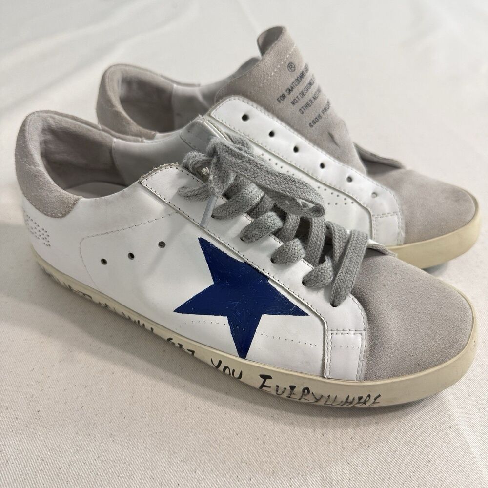 Golden Goose White and Grey Scribble Skate Superstar Sneakers 38 *missing lace